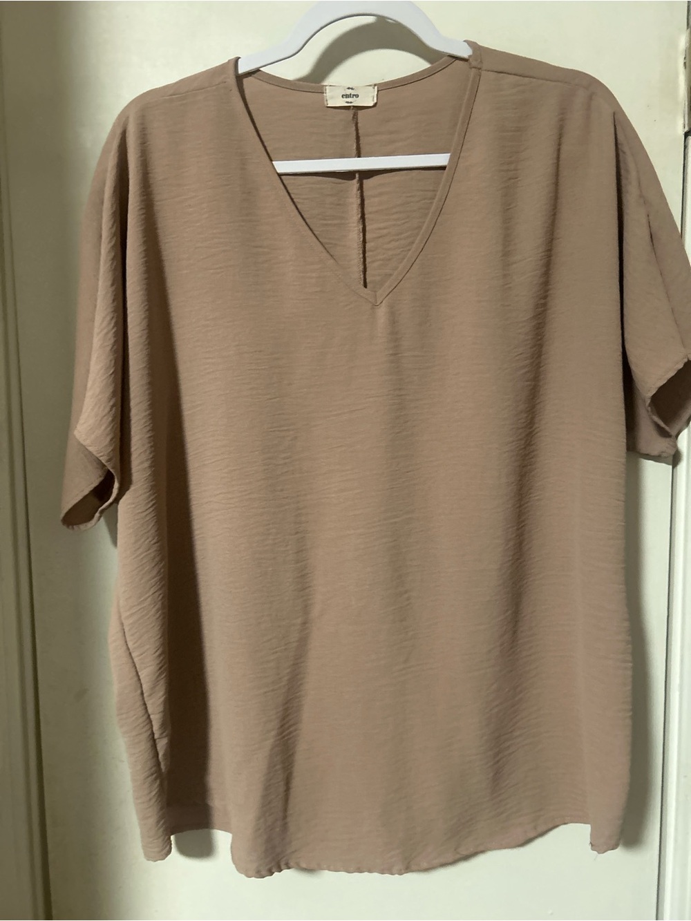 Everlane Relaxed V-Neck Short Sleeve Top in Taupe